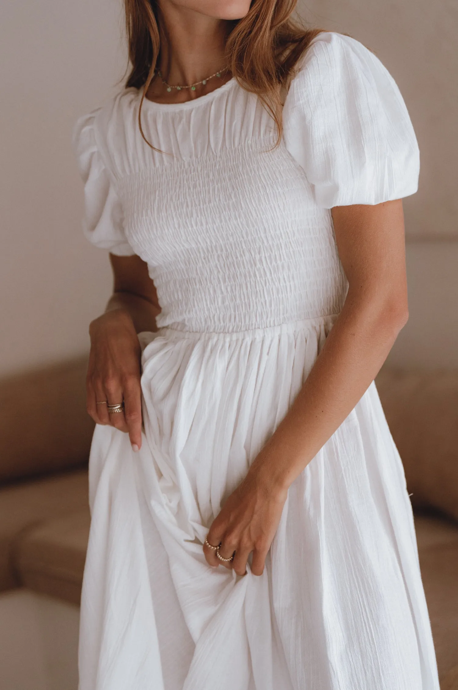 Sophie Smocked Linen Midi Dress