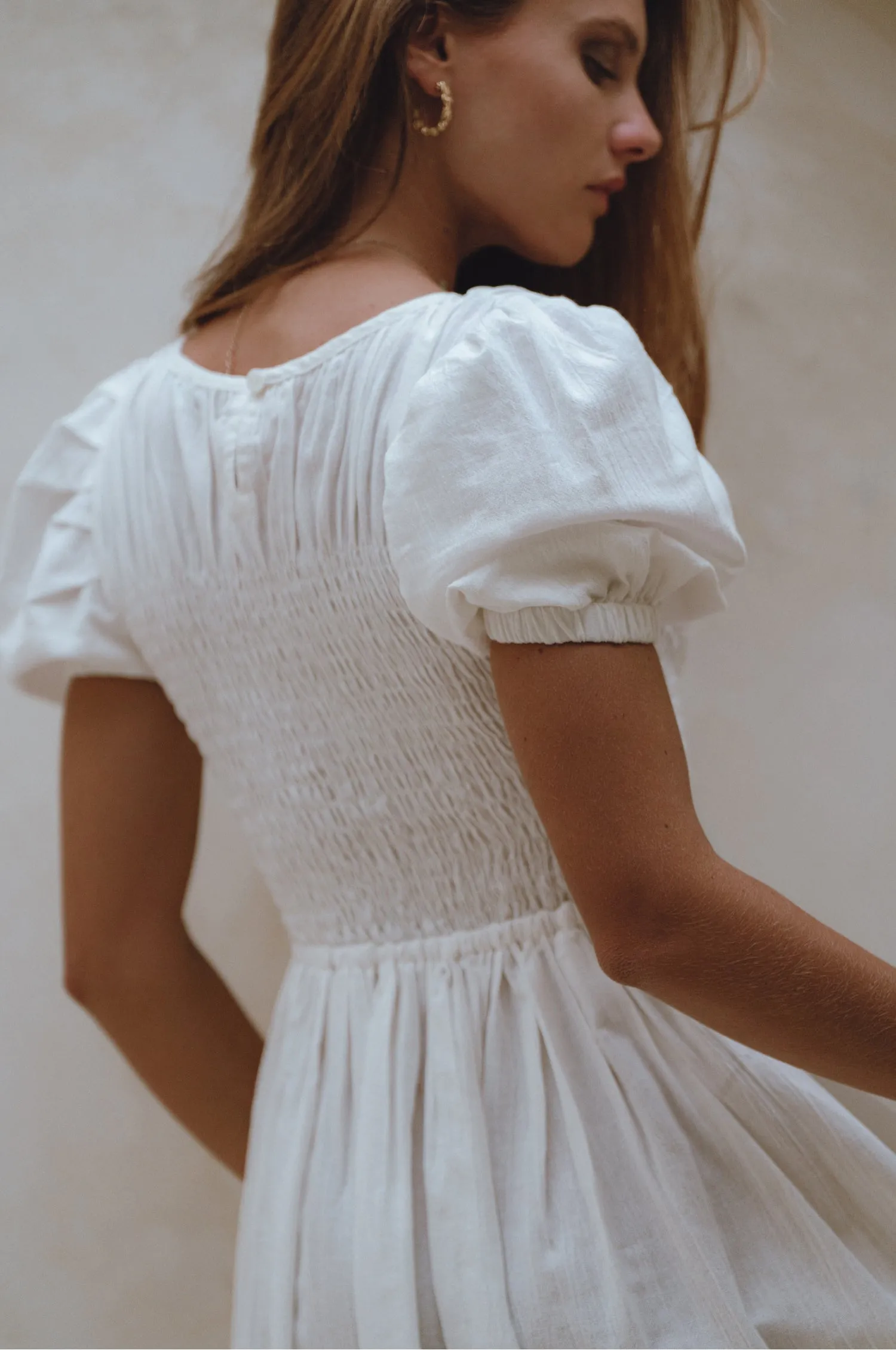 Sophie Smocked Linen Midi Dress