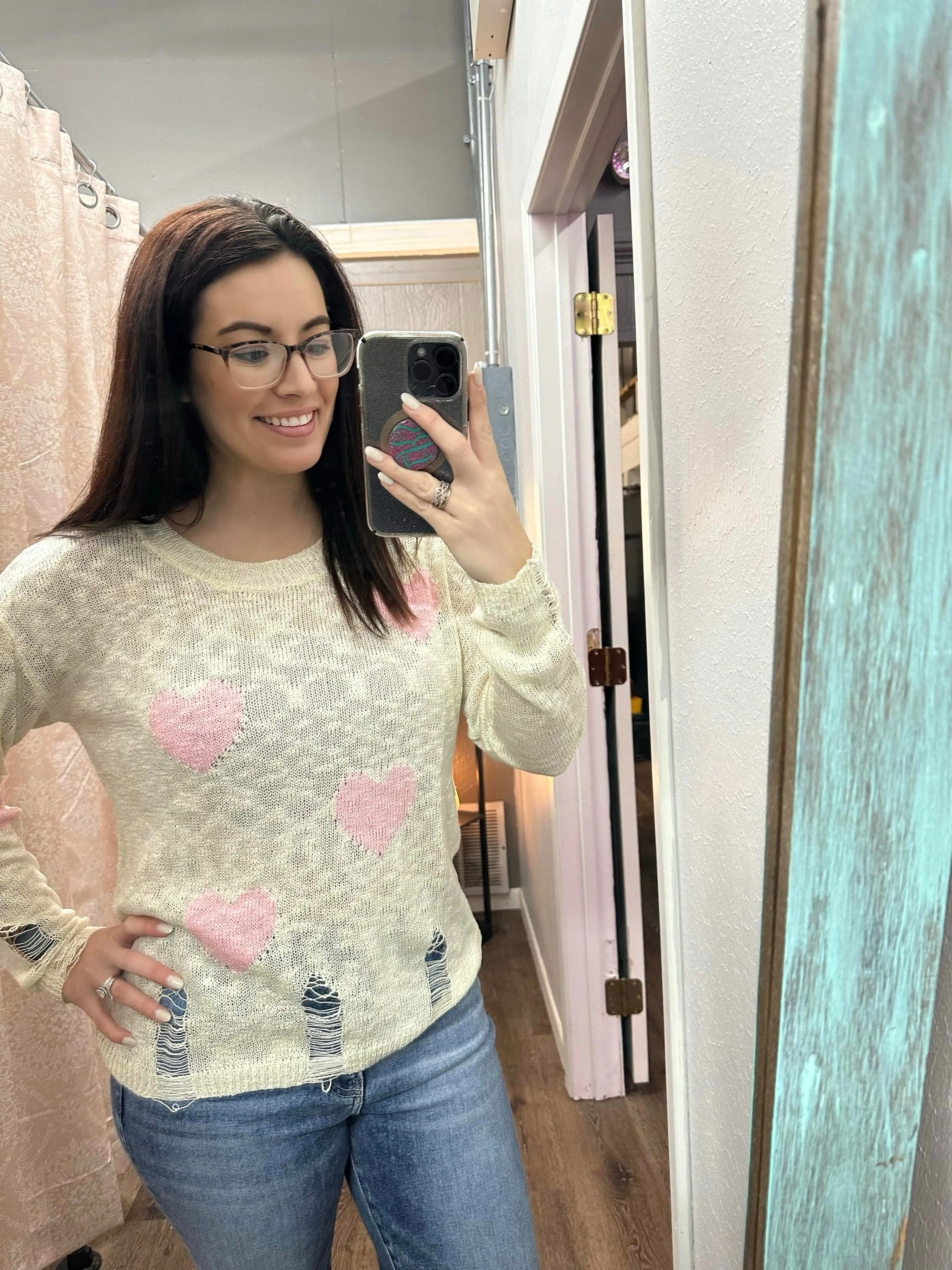 Sweetheart Distressed Knit Sweater