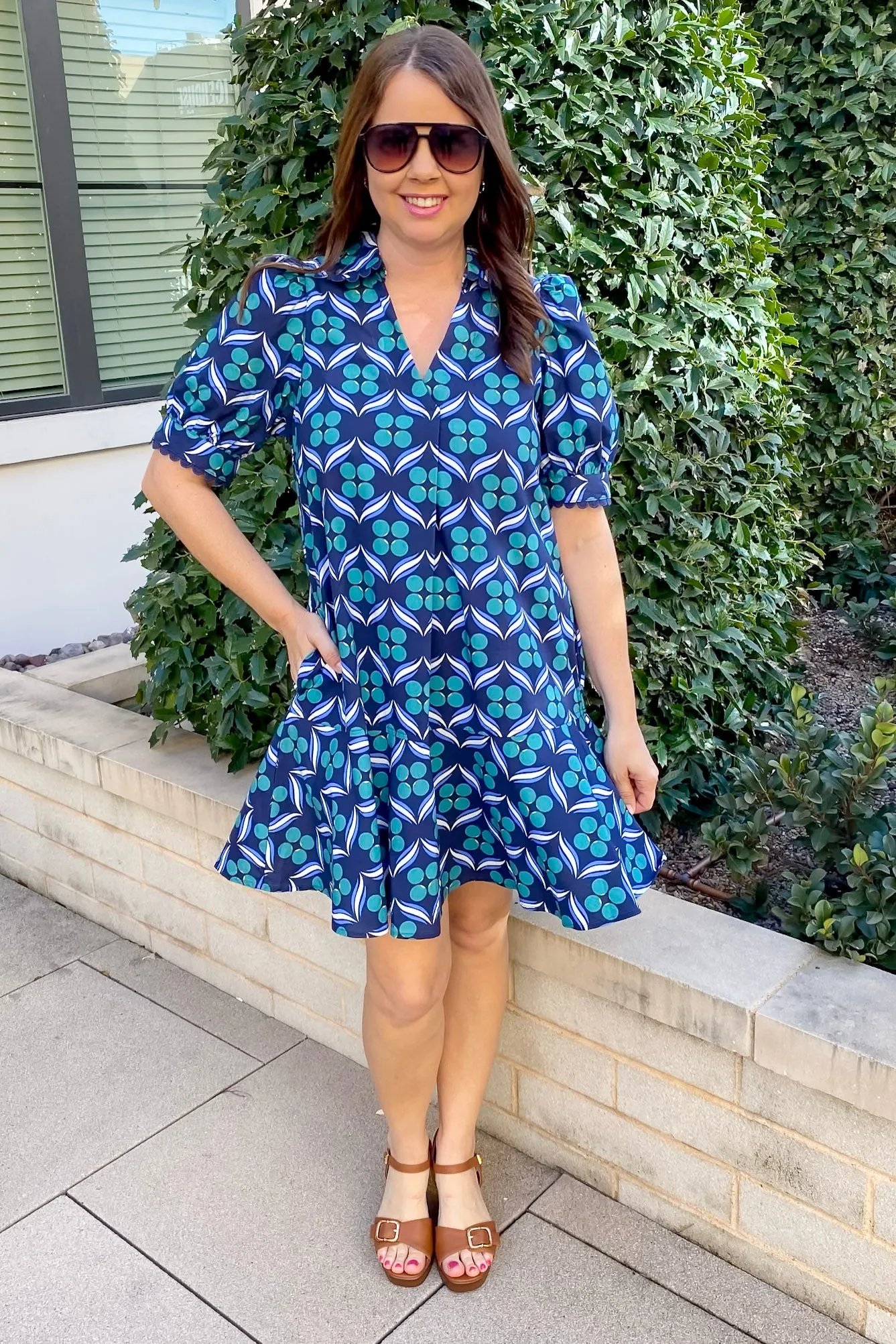 Take Me With You Geometric Print Navy Dress