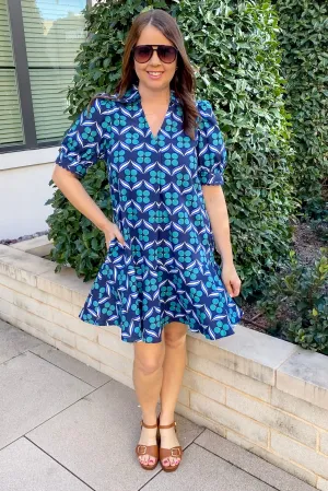 Take Me With You Geometric Print Navy Dress