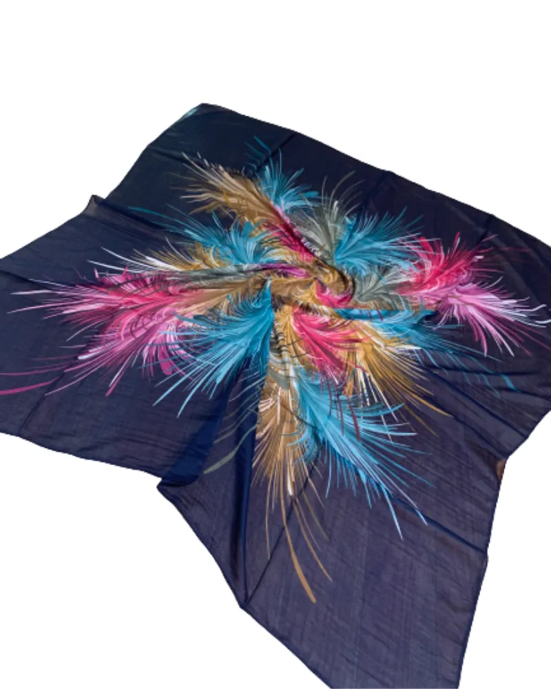 Tie Ur Knot Navy Feather Splatter Pre-Tied Bandanna with Full Non Slip Grip