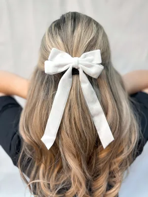 Velvet Ribbon Bow Hair Clip - White