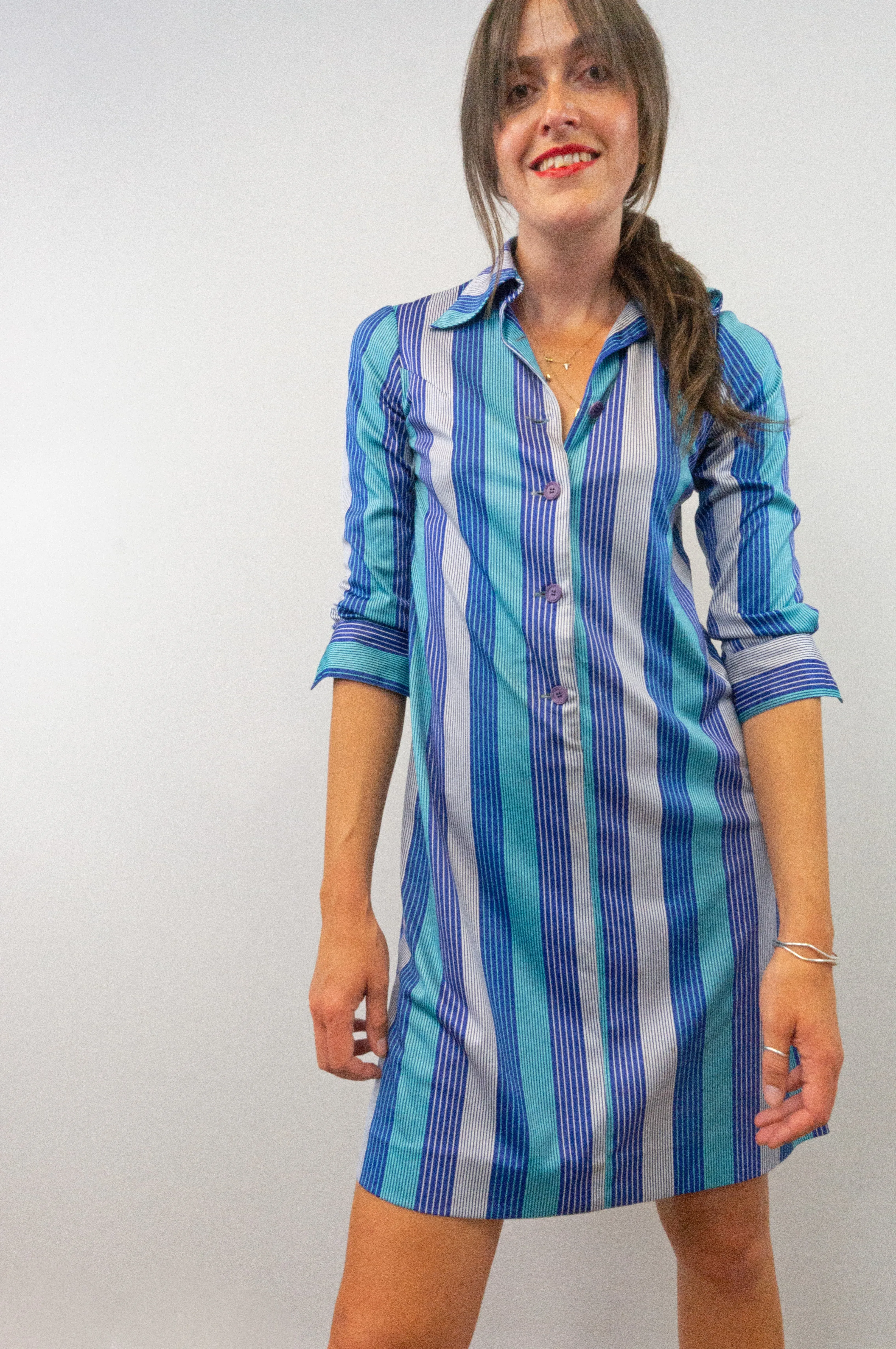 Vintage 80s Pinstripe Midi Shirt Dress