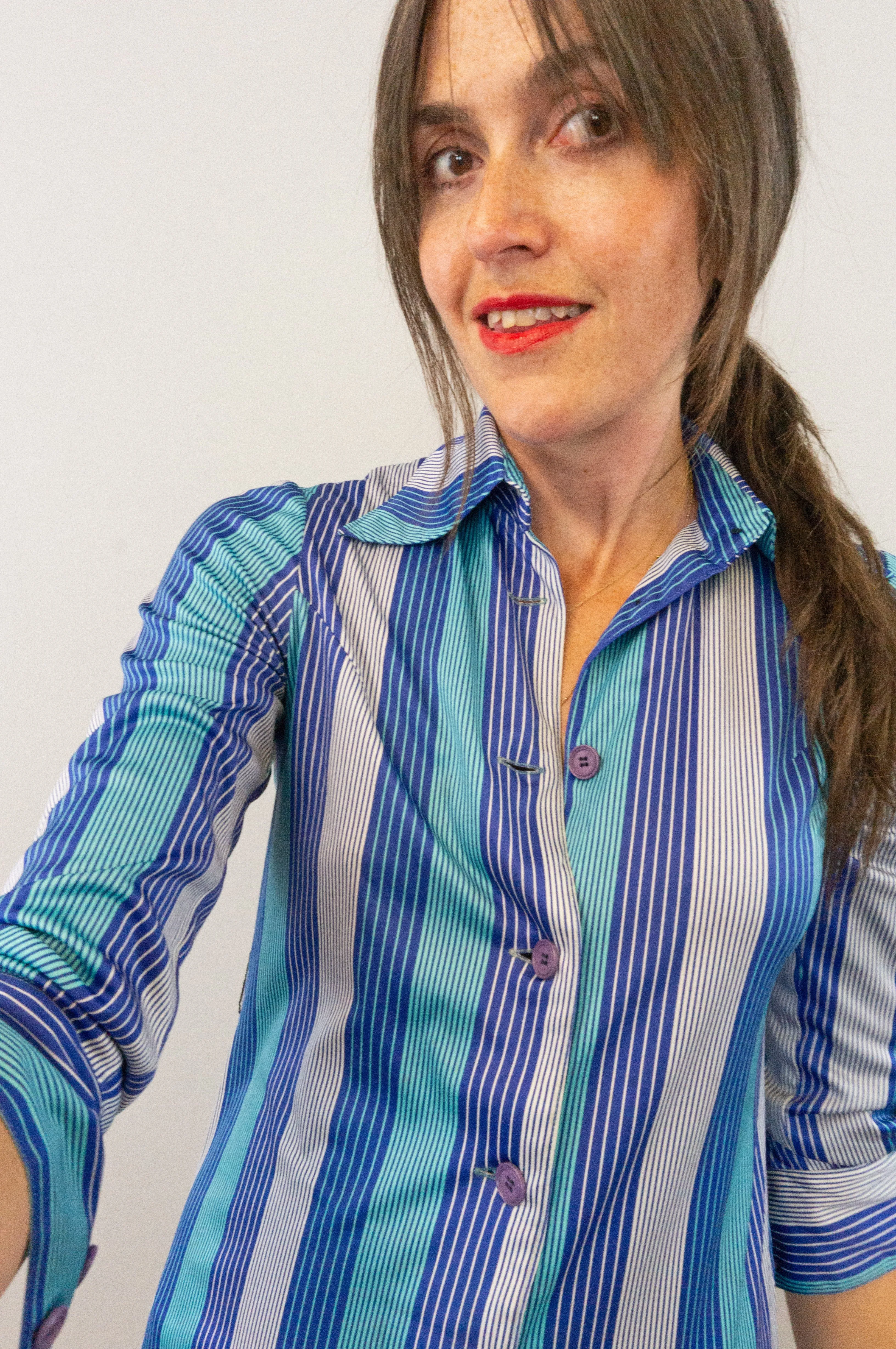 Vintage 80s Pinstripe Midi Shirt Dress