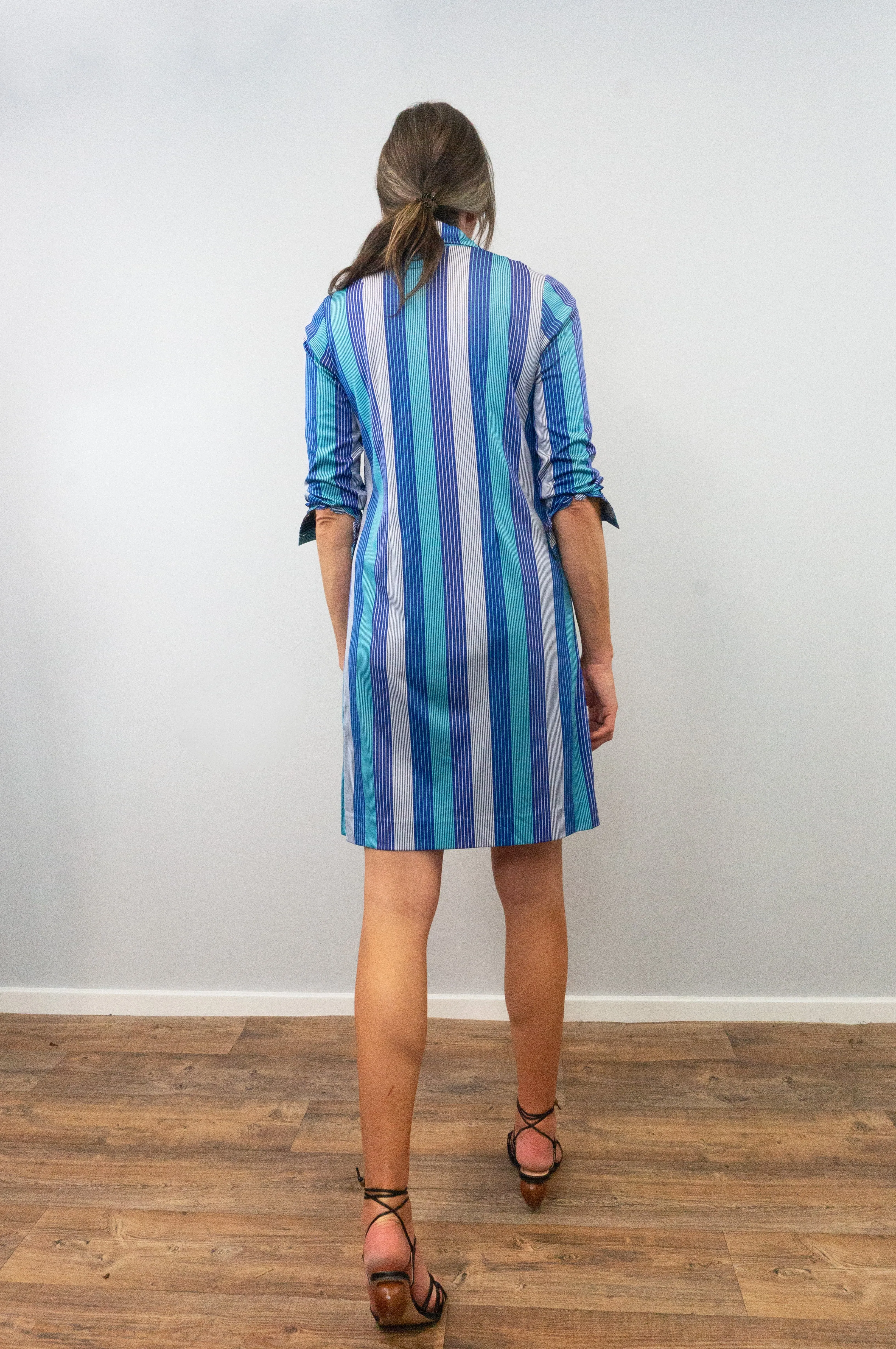 Vintage 80s Pinstripe Midi Shirt Dress