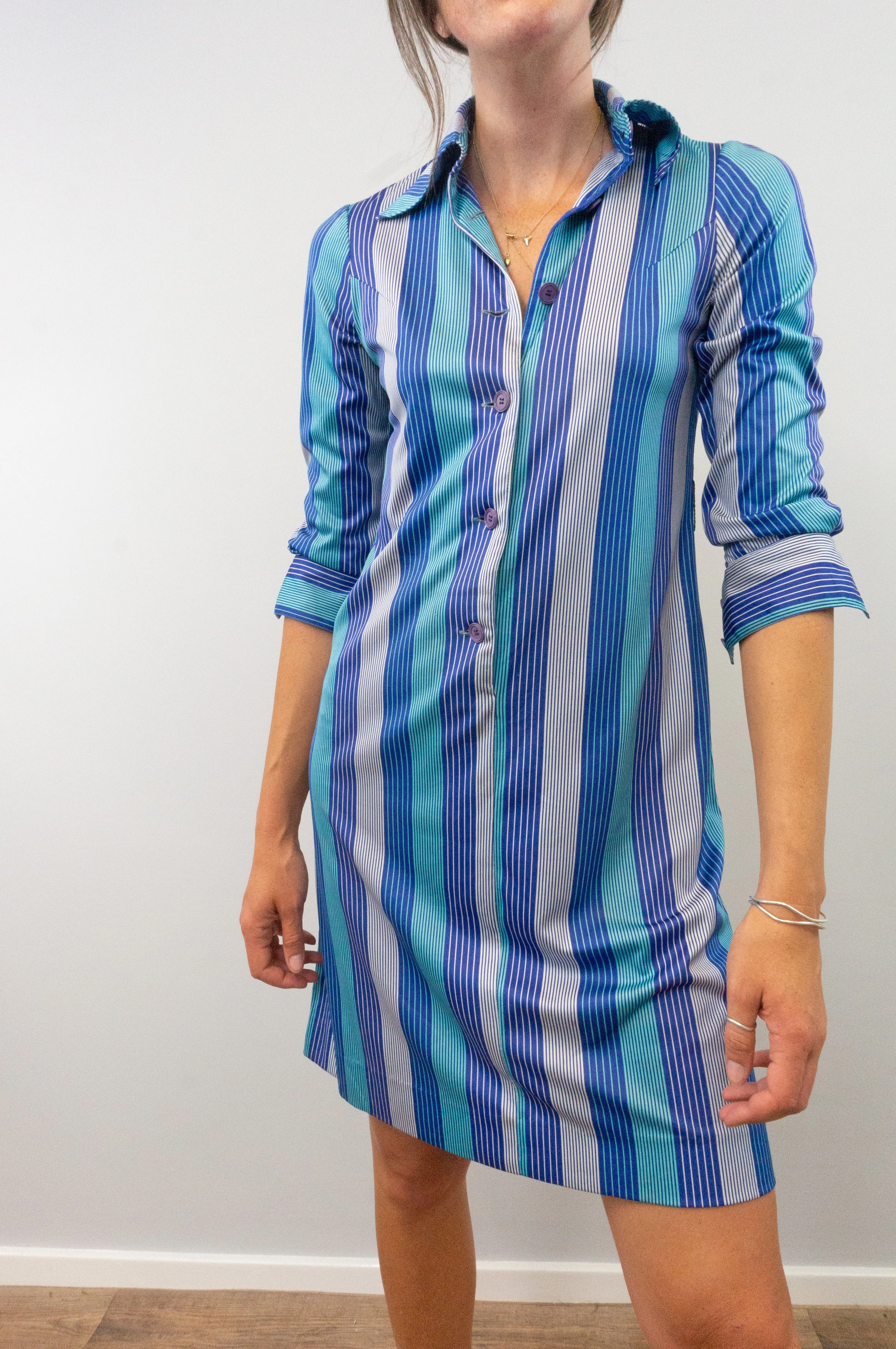 Vintage 80s Pinstripe Midi Shirt Dress