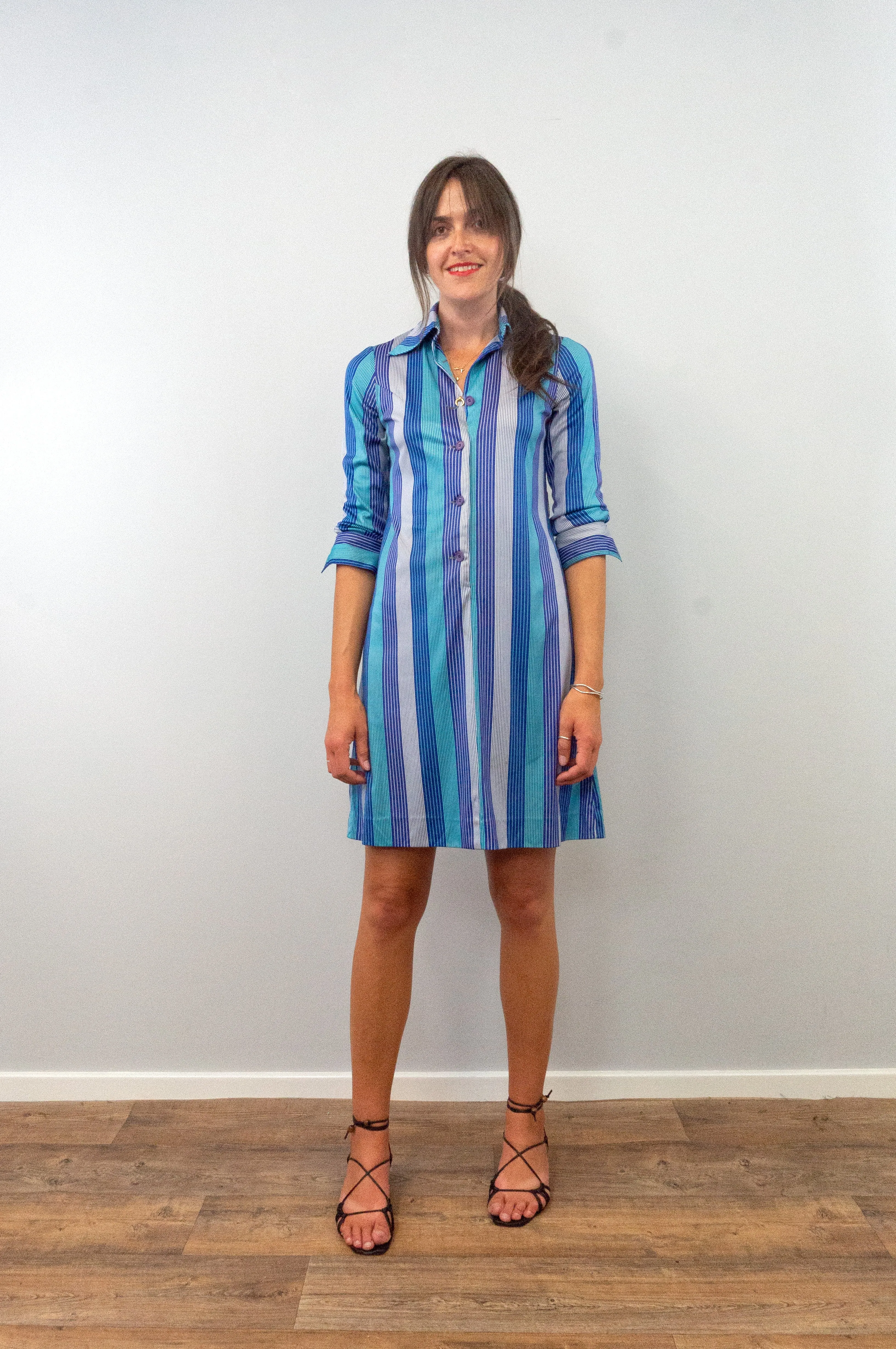 Vintage 80s Pinstripe Midi Shirt Dress
