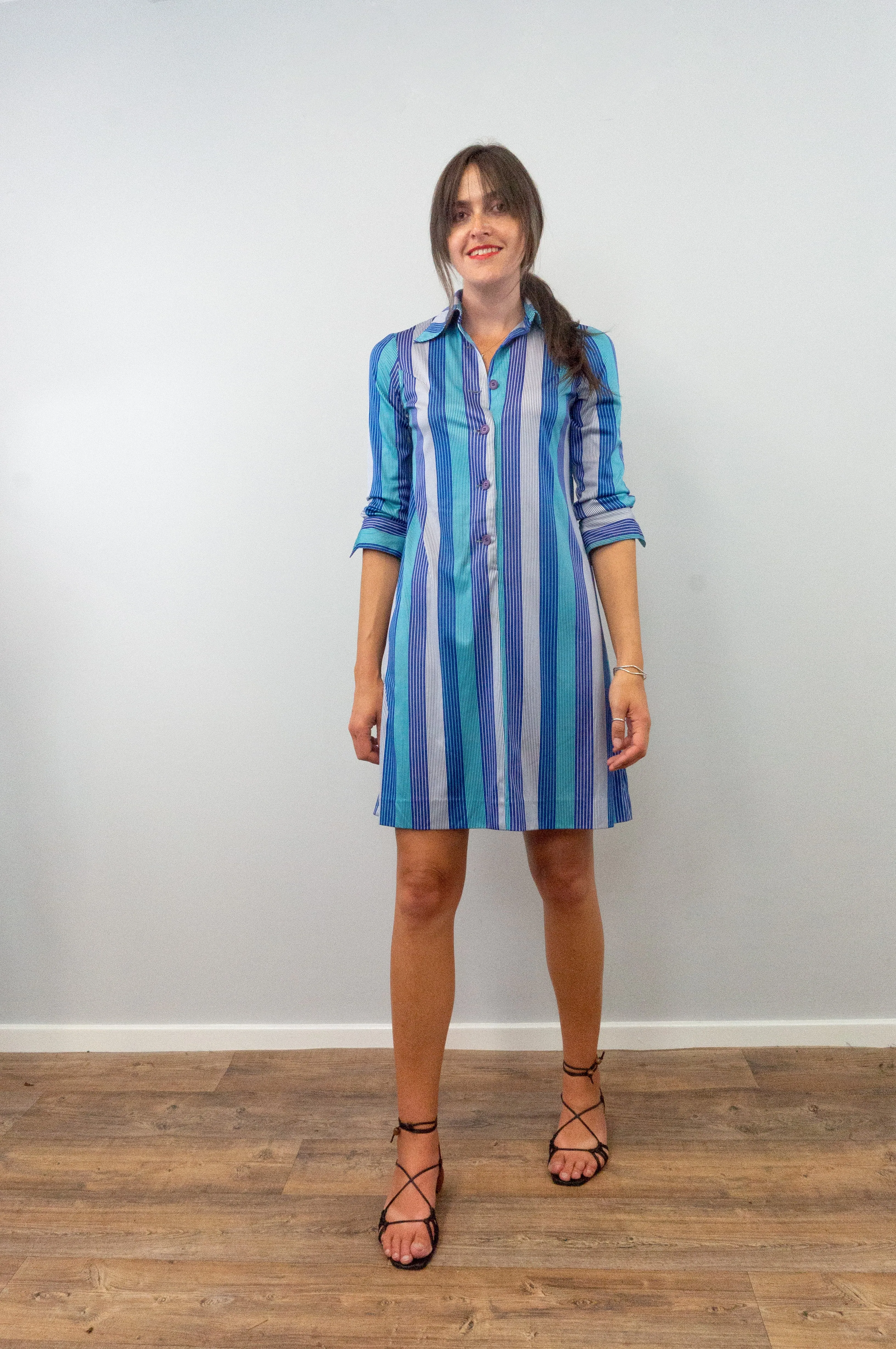 Vintage 80s Pinstripe Midi Shirt Dress