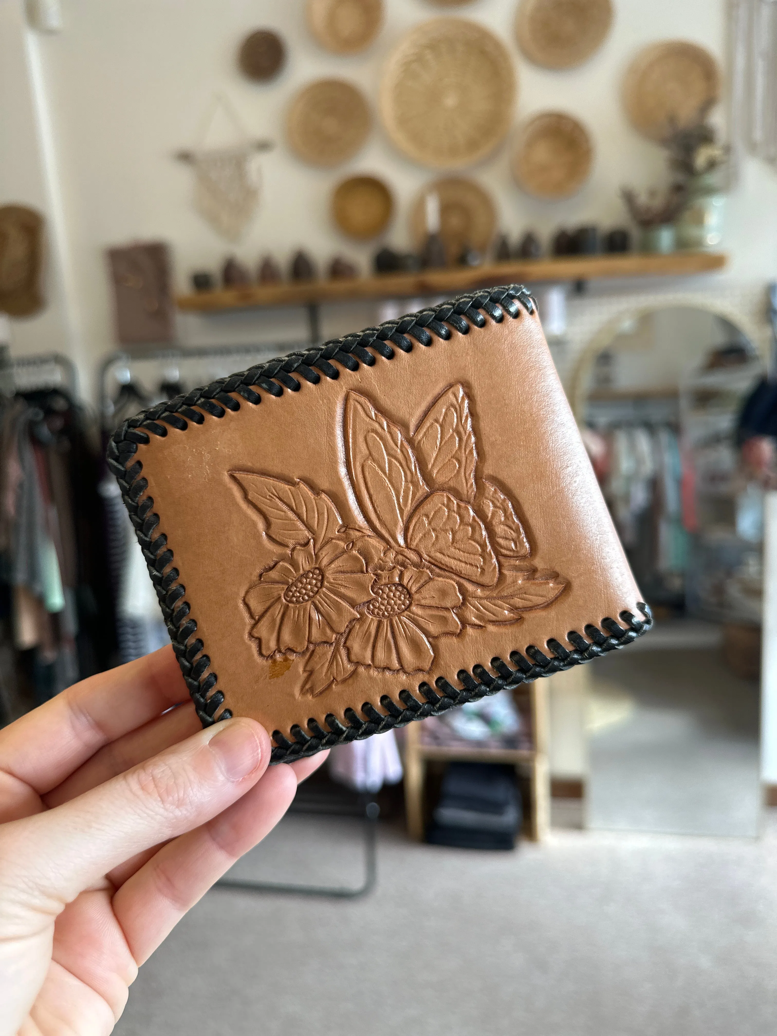 Vintage Hand Carved DW Initial Leather Wallet