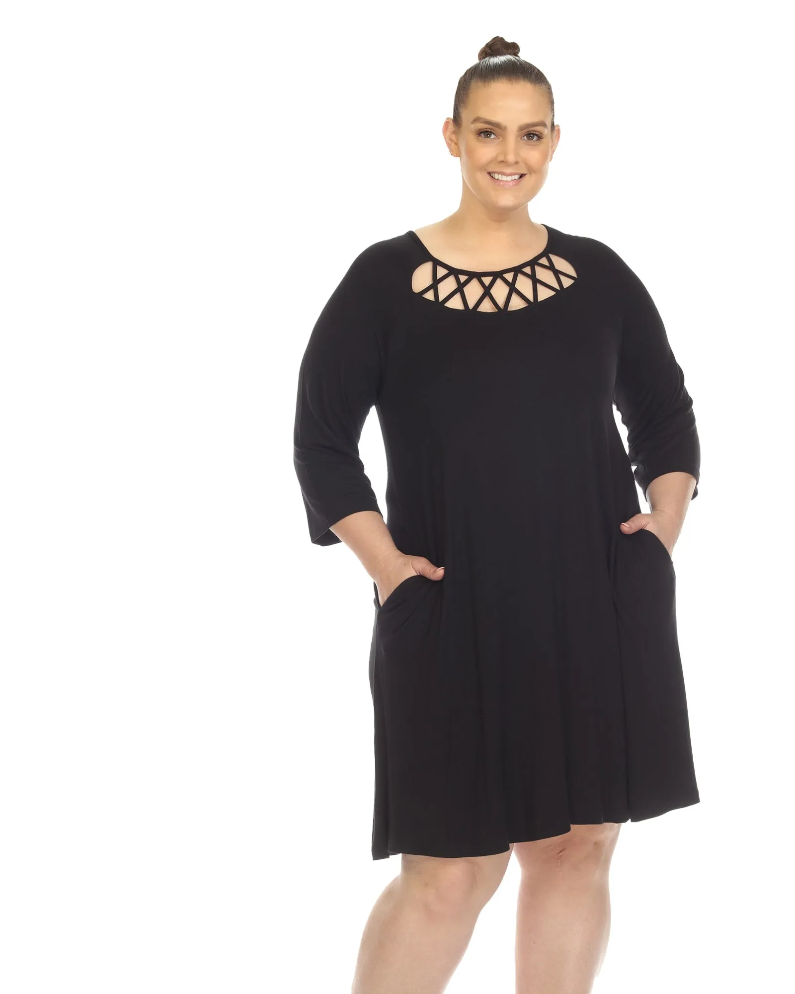 White Mark Women's  Criss Cross Neckline Swing Midi Dress | Black