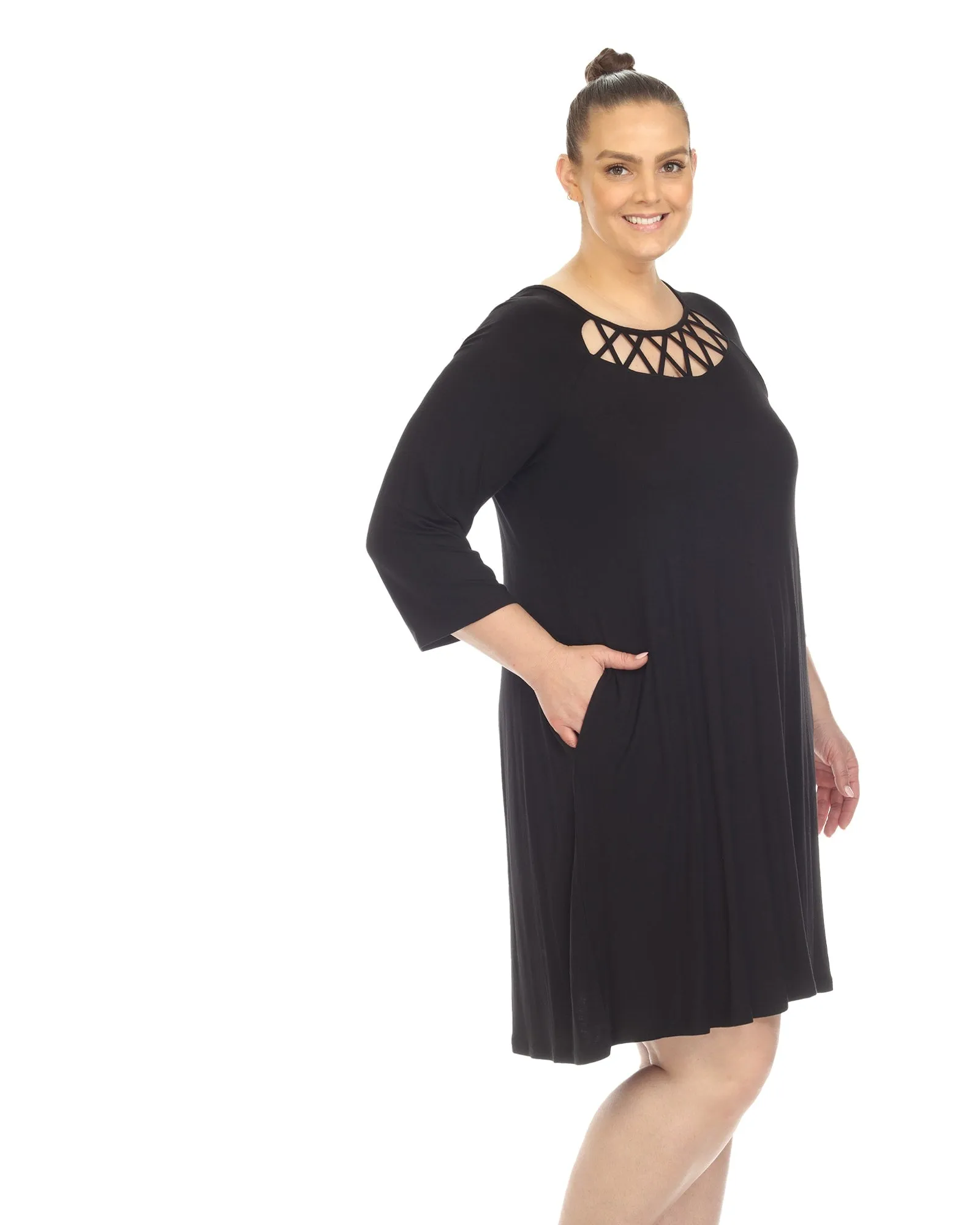 White Mark Women's  Criss Cross Neckline Swing Midi Dress | Black