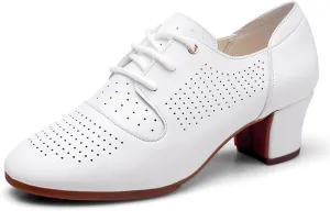 Womens Dance Sneakers, Outdoor Rubber Sole Jazz Shoes Lace-Up Mesh Ballroom Trainers Breathable Ladies Dancing Shoe