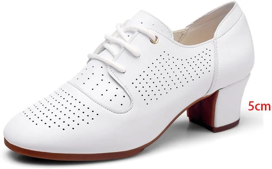 Womens Dance Sneakers, Outdoor Rubber Sole Jazz Shoes Lace-Up Mesh Ballroom Trainers Breathable Ladies Dancing Shoe