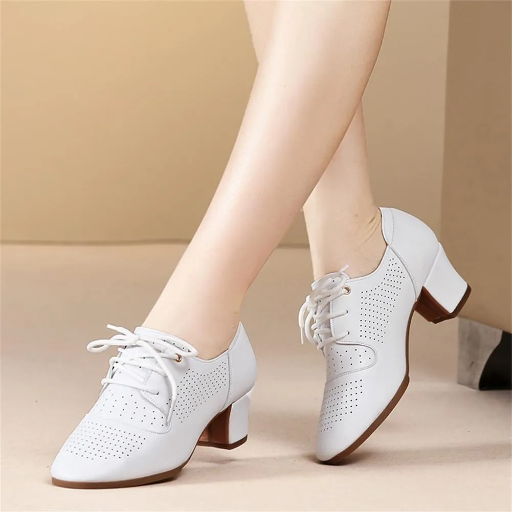 Womens Dance Sneakers, Outdoor Rubber Sole Jazz Shoes Lace-Up Mesh Ballroom Trainers Breathable Ladies Dancing Shoe