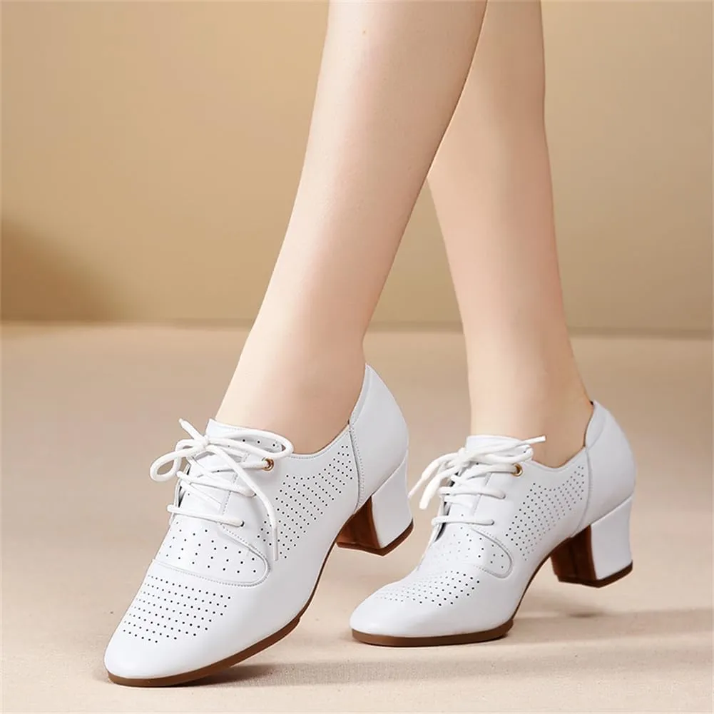 Womens Dance Sneakers, Outdoor Rubber Sole Jazz Shoes Lace-Up Mesh Ballroom Trainers Breathable Ladies Dancing Shoe