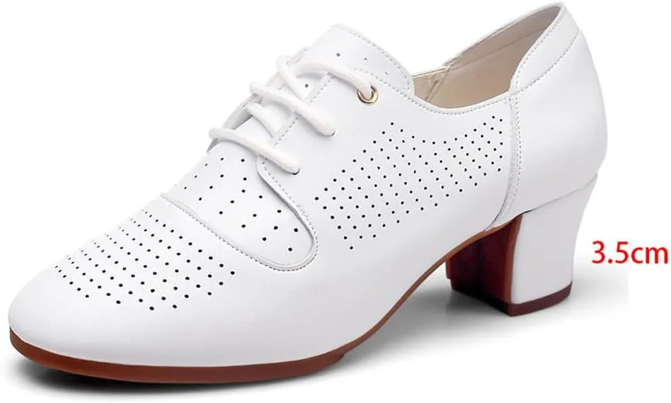 Womens Dance Sneakers, Outdoor Rubber Sole Jazz Shoes Lace-Up Mesh Ballroom Trainers Breathable Ladies Dancing Shoe