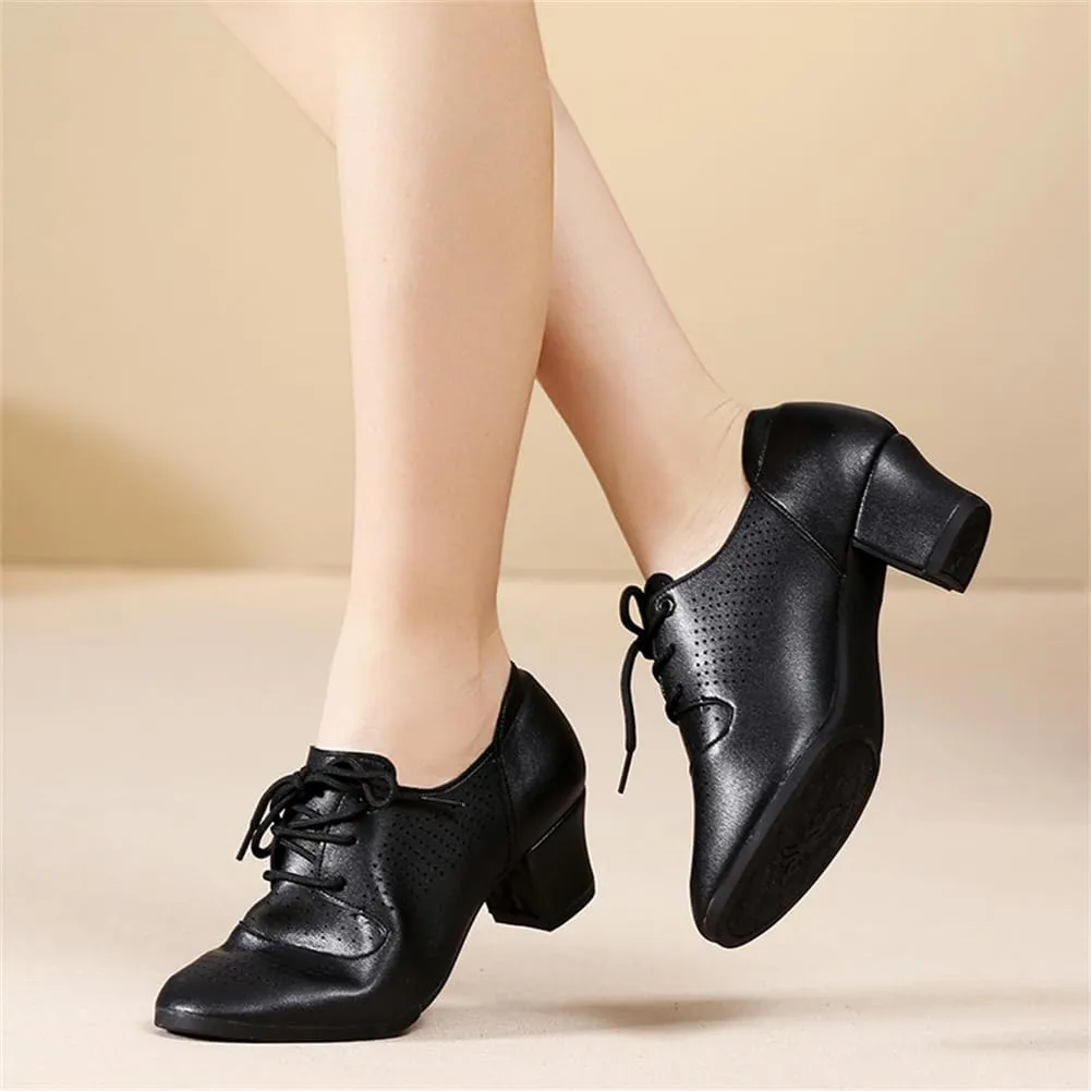 Womens Dance Sneakers, Outdoor Rubber Sole Jazz Shoes Lace-Up Mesh Ballroom Trainers Breathable Ladies Dancing Shoe