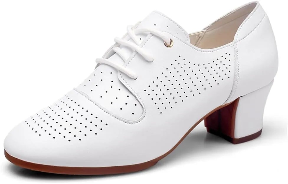 Womens Dance Sneakers, Outdoor Rubber Sole Jazz Shoes Lace-Up Mesh Ballroom Trainers Breathable Ladies Dancing Shoe