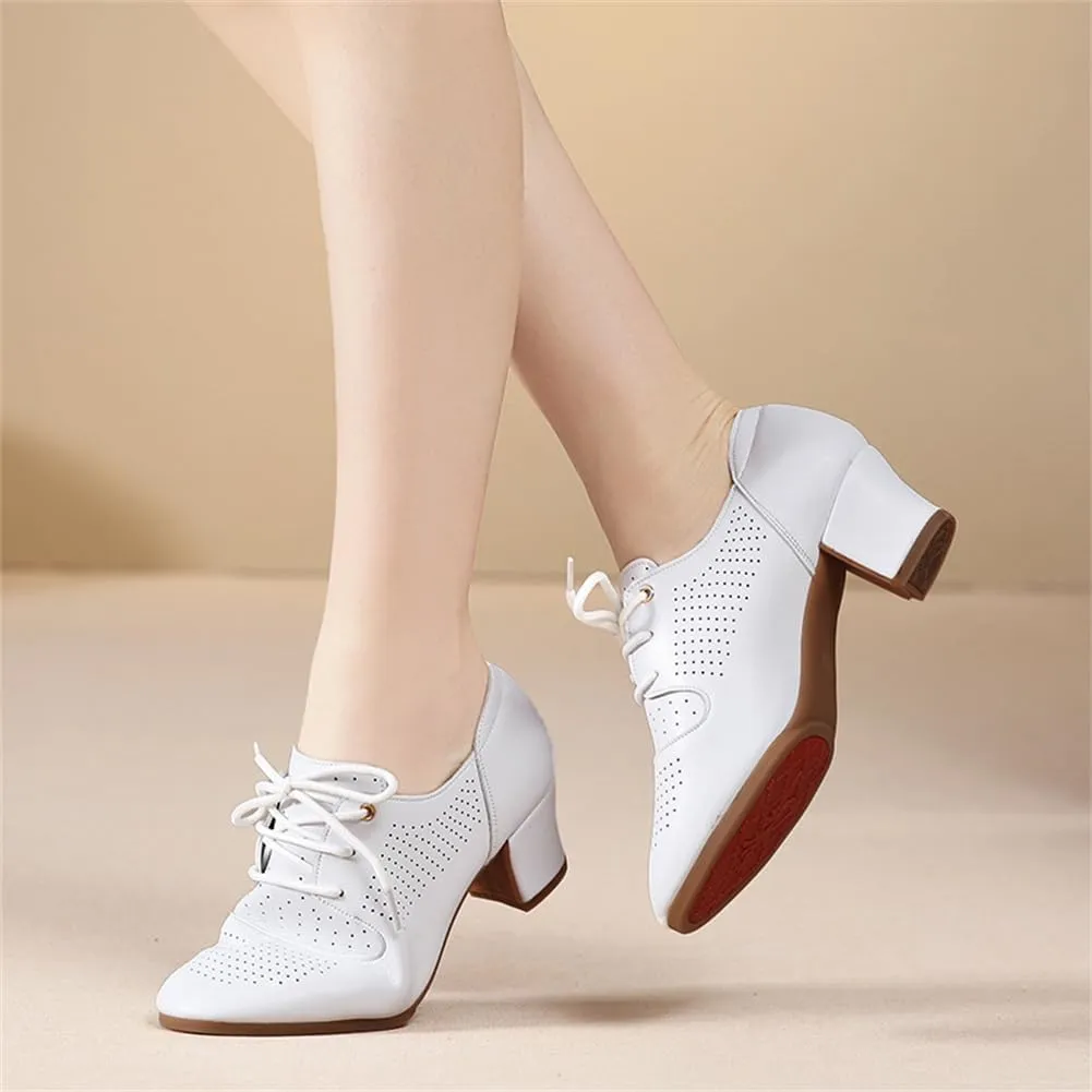Womens Dance Sneakers, Outdoor Rubber Sole Jazz Shoes Lace-Up Mesh Ballroom Trainers Breathable Ladies Dancing Shoe
