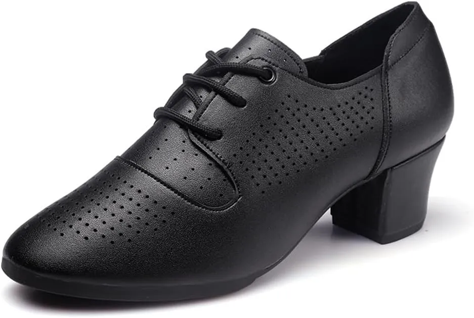 Womens Dance Sneakers, Outdoor Rubber Sole Jazz Shoes Lace-Up Mesh Ballroom Trainers Breathable Ladies Dancing Shoe