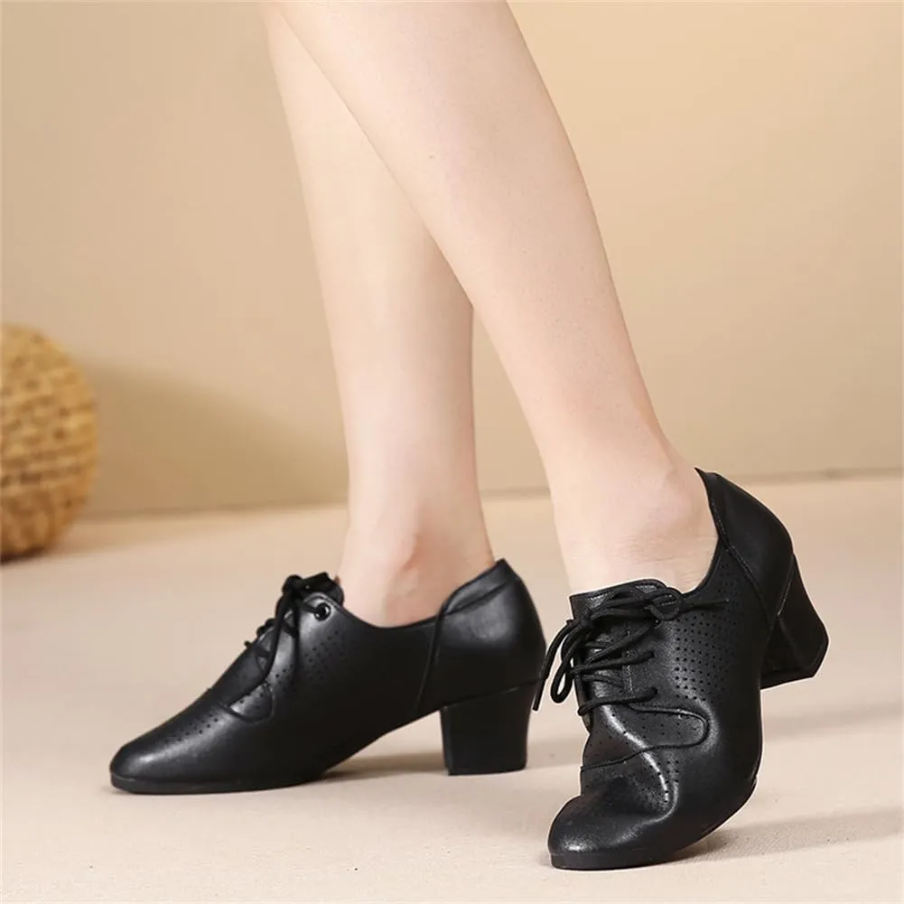 Womens Dance Sneakers, Outdoor Rubber Sole Jazz Shoes Lace-Up Mesh Ballroom Trainers Breathable Ladies Dancing Shoe