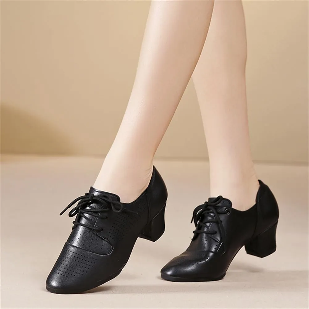 Womens Dance Sneakers, Outdoor Rubber Sole Jazz Shoes Lace-Up Mesh Ballroom Trainers Breathable Ladies Dancing Shoe