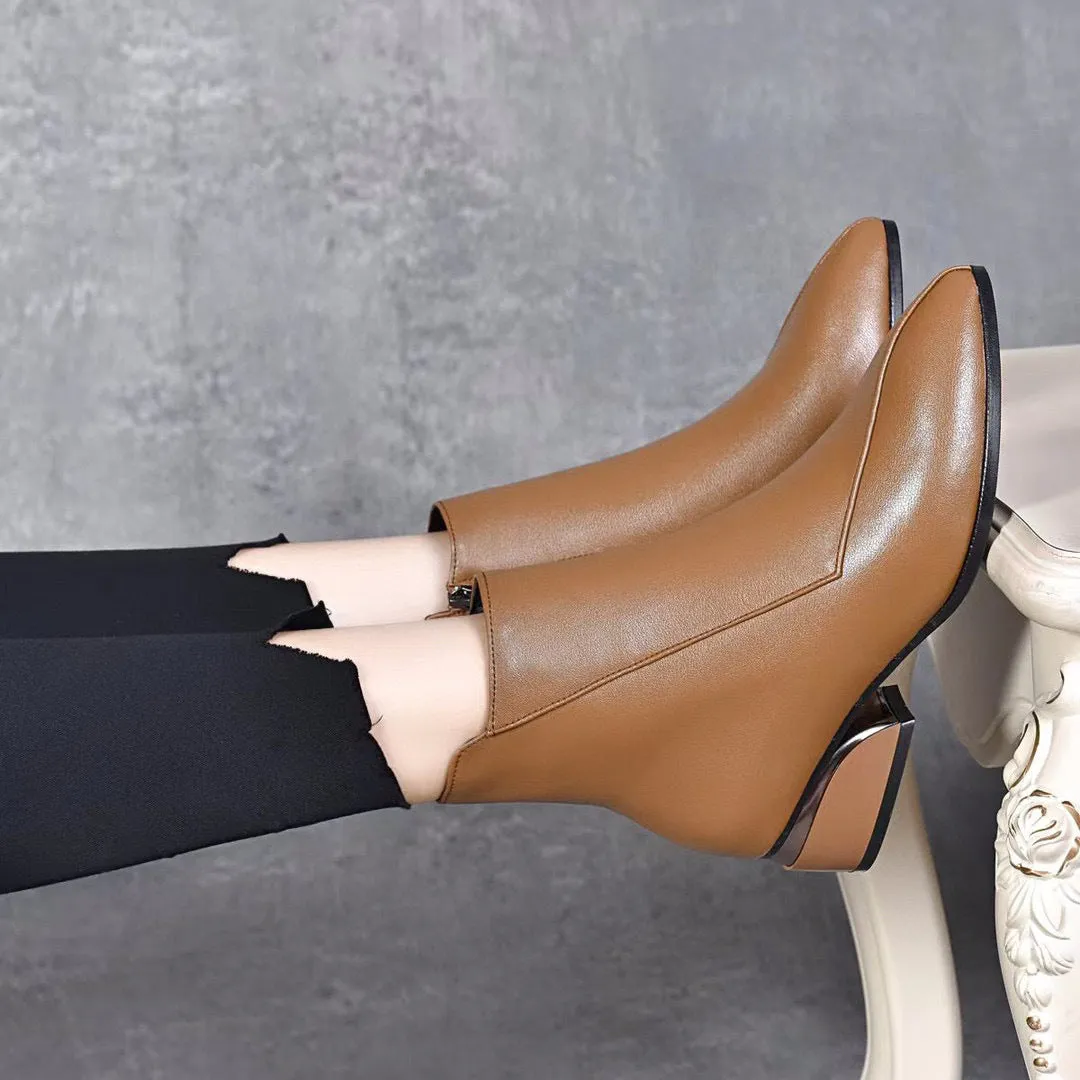Women's Fashion Pointed Toe Chunky Heel Boots