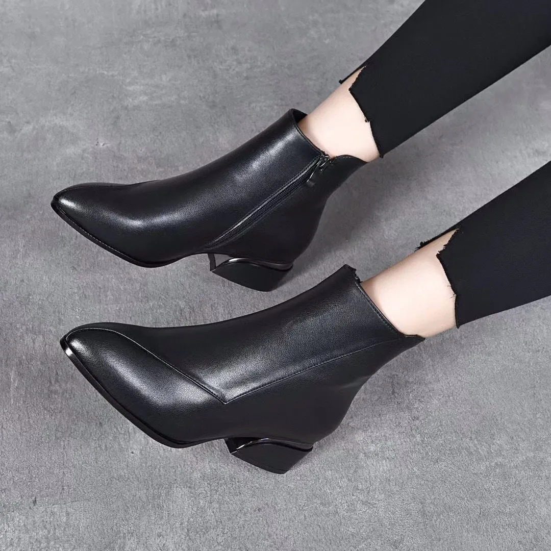 Women's Fashion Pointed Toe Chunky Heel Boots