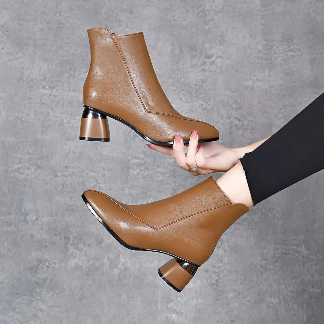 Women's Fashion Pointed Toe Chunky Heel Boots