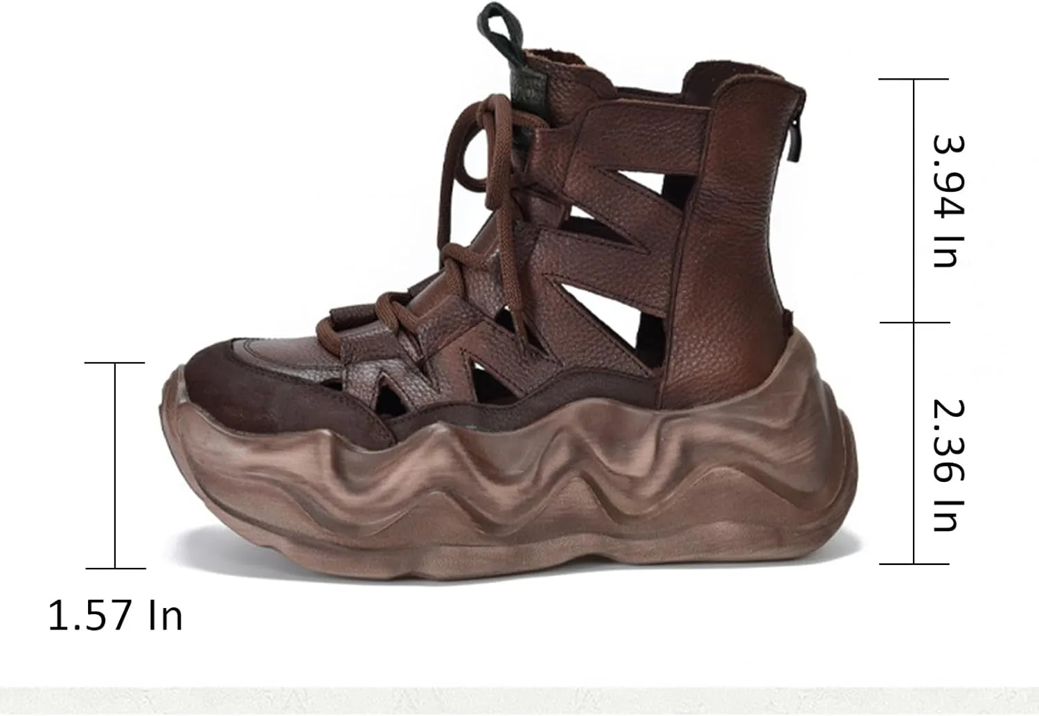 Women's Genuine Leather High Top Lace-Up Platform Rome Sandals With Side Zipper Retro Summe Breathable Hollow out Comfortable Chunky wedge Closed toe Casual Gladiator Boots for Mam walking work