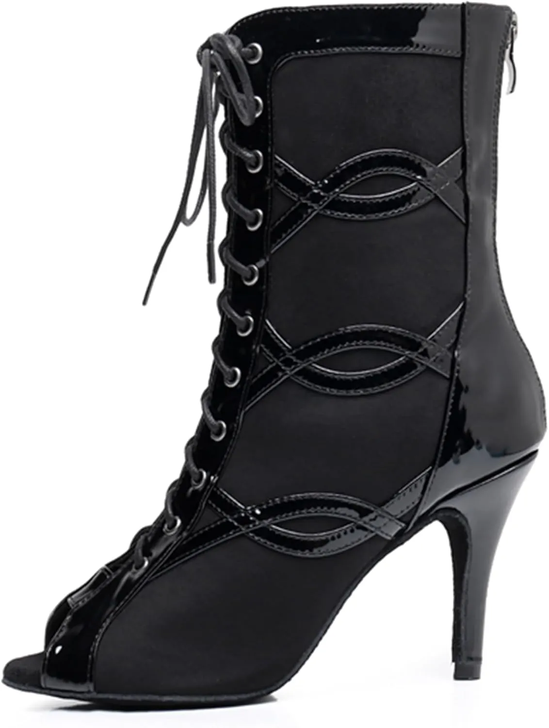 Womens Girls Ballroom Practice Shoes Peep Toe Latin Dance Boots Lace-up Prom Party Ankle Sandals X3229