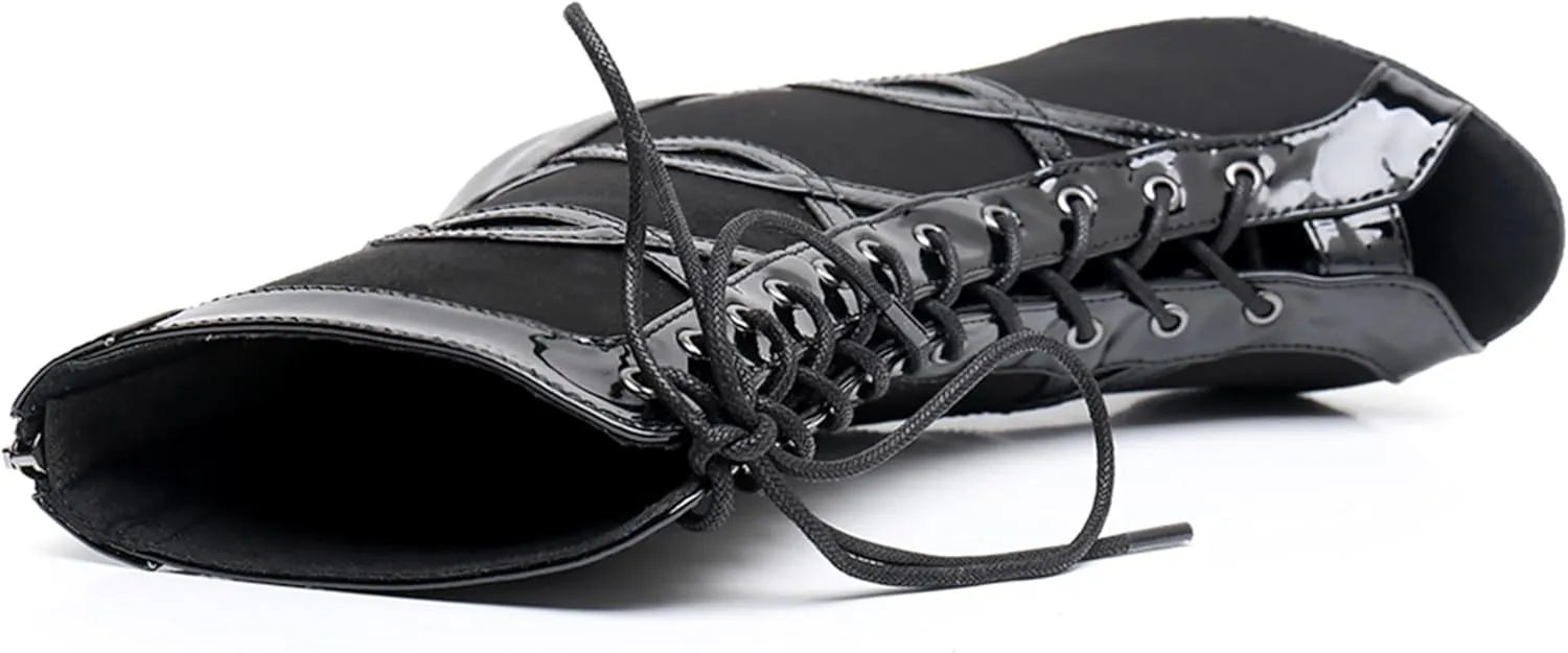 Womens Girls Ballroom Practice Shoes Peep Toe Latin Dance Boots Lace-up Prom Party Ankle Sandals X3229