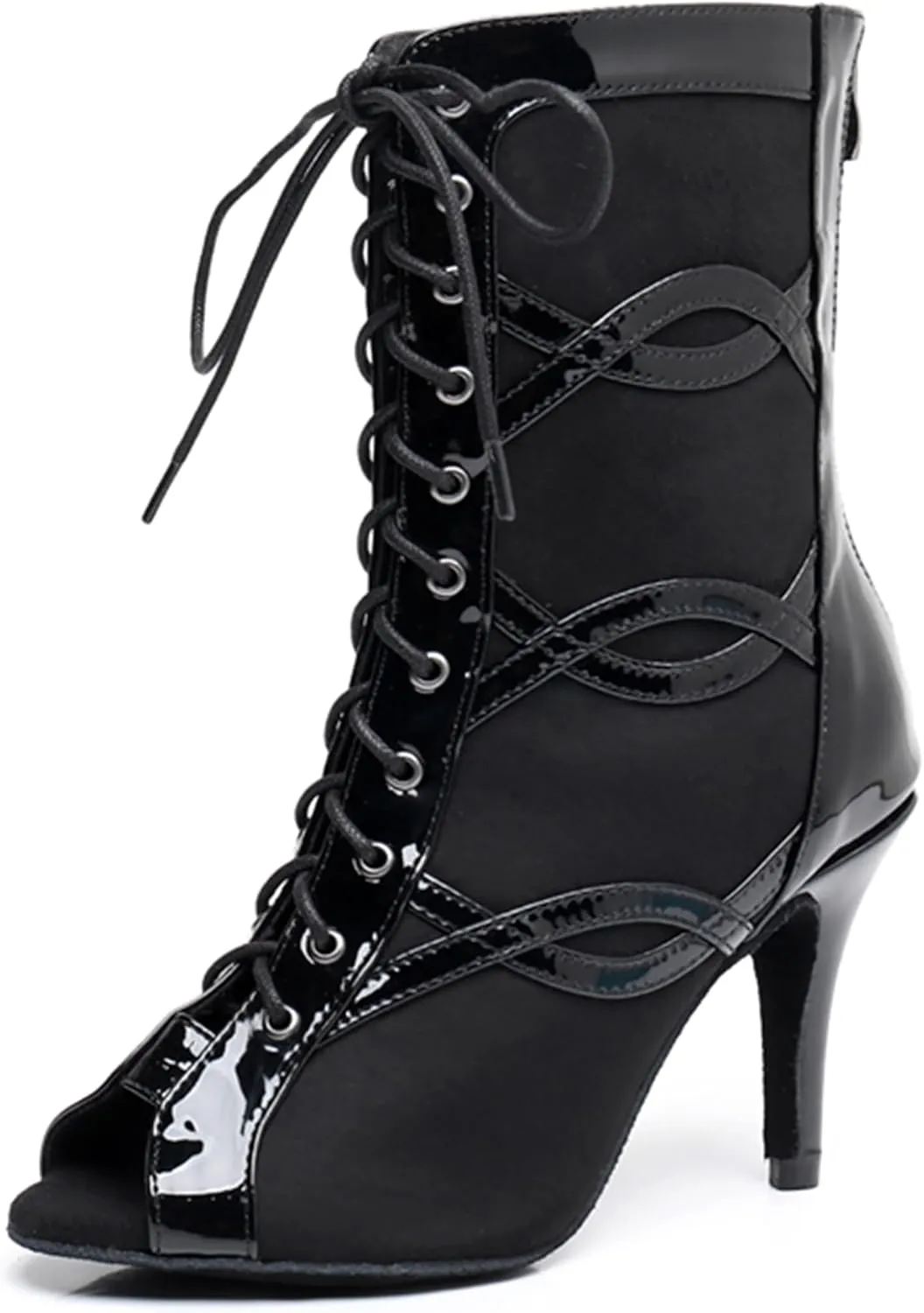 Womens Girls Ballroom Practice Shoes Peep Toe Latin Dance Boots Lace-up Prom Party Ankle Sandals X3229