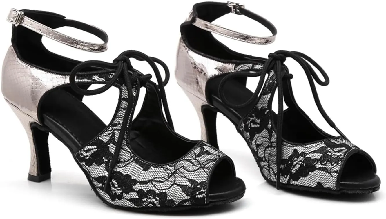 Women's Lace Mesh at Vamp Synthetic Ballroom Morden Tango Party Wedding Practice Professional Dance Shoes