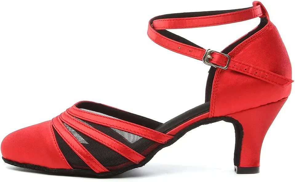 Women's Latin Dance Shoes Satin Professional Salsa Ballroom Performance Dancing Shoes Closed Toe