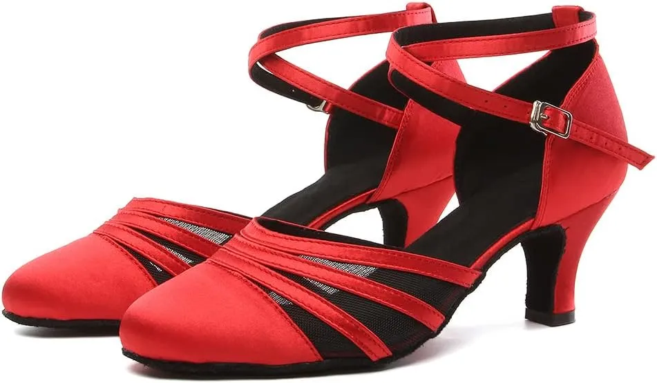 Women's Latin Dance Shoes Satin Professional Salsa Ballroom Performance Dancing Shoes Closed Toe
