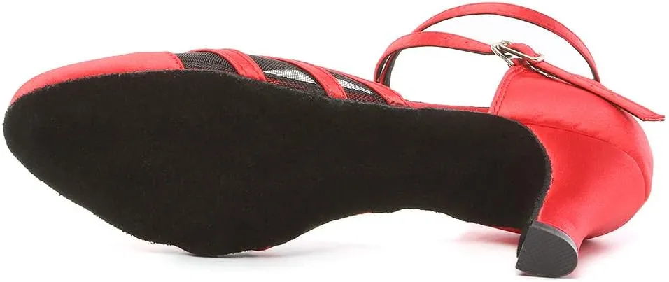 Women's Latin Dance Shoes Satin Professional Salsa Ballroom Performance Dancing Shoes Closed Toe