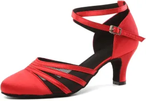 Women's Latin Dance Shoes Satin Professional Salsa Ballroom Performance Dancing Shoes Closed Toe