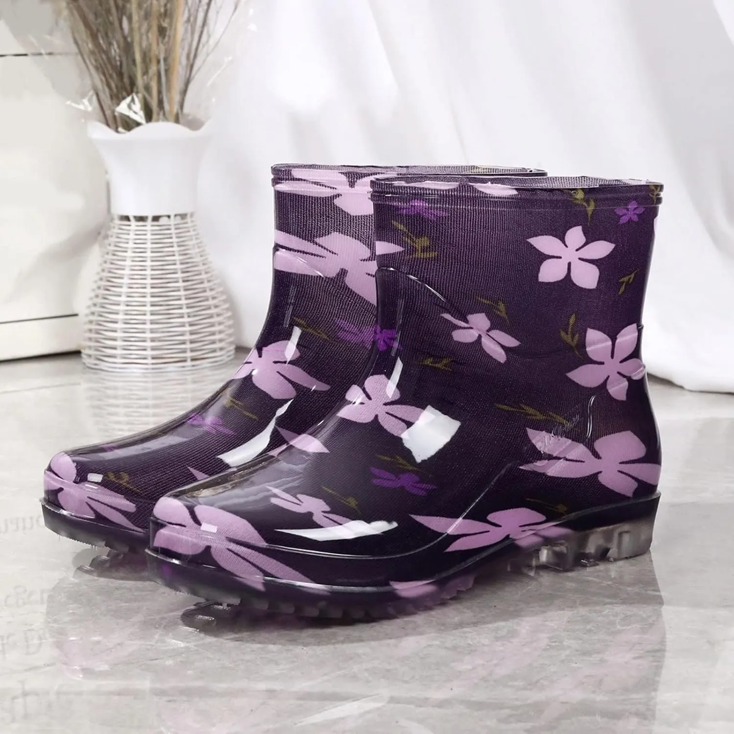 Women's Rain Boots Waterproof Mid Calf Rubber Garden Water Boots Fashion Cute Outdoor Work Mud Boots