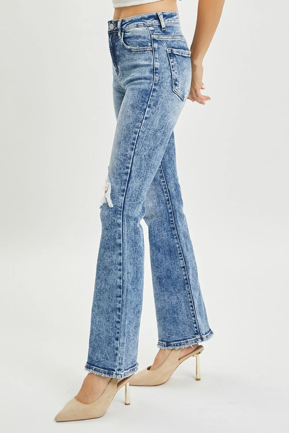 Women's RISEN Full Size High Rise Distressed Flare Jeans