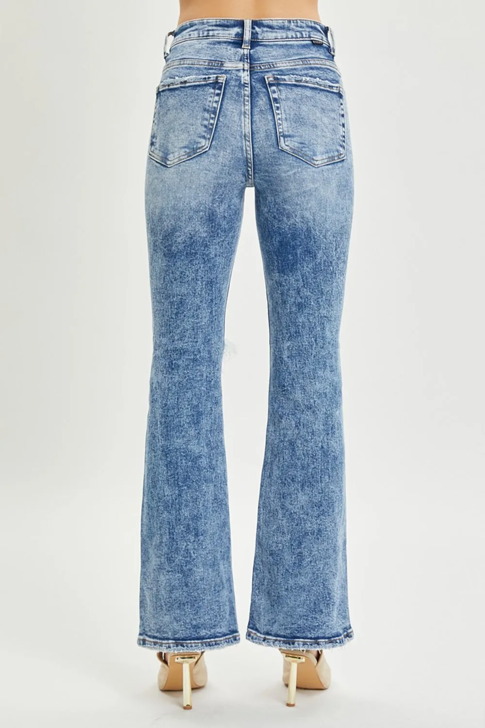 Women's RISEN Full Size High Rise Distressed Flare Jeans